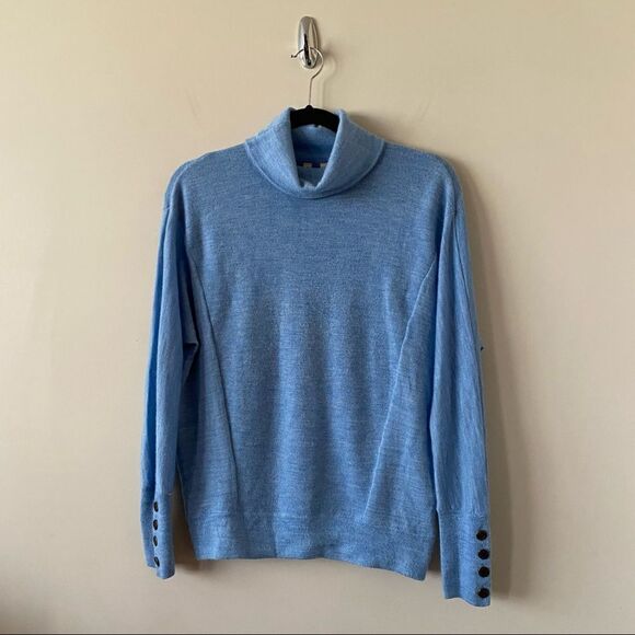 Anthropologie-Moth Robin Eggs Blue Marled Turtleneck Sweater (Size:Small) - Picture 4 of 12